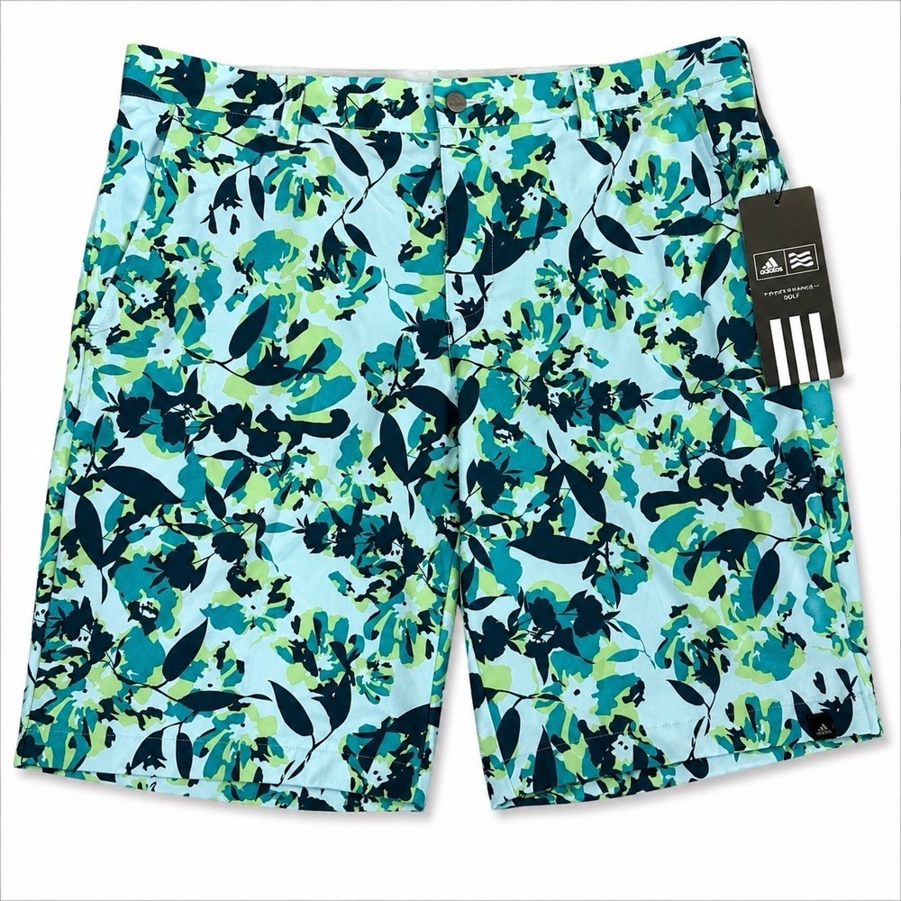 NWT Adidas Golf Shorts Mens 36 Blue Green Floral Print Stretch Performance